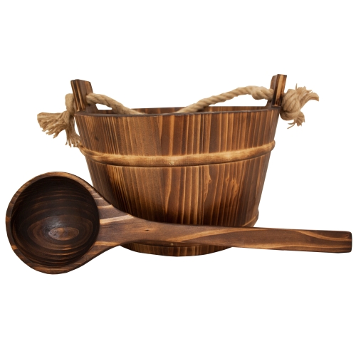 SAUNA BUCKET W ROPE AND LADLE, SPRUCE