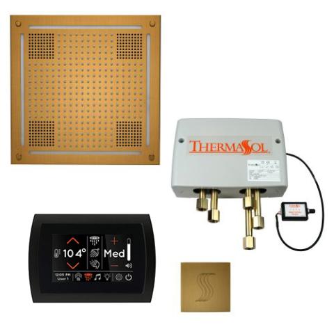 ThermaSol Total Wellness Package - HydroVive 18 Rainhead + SignaTouch Control (Recessed, Black Trim) + Digital Shower Valve + Steam Head Kit (Square) TWPHSS-AB Antique Brass