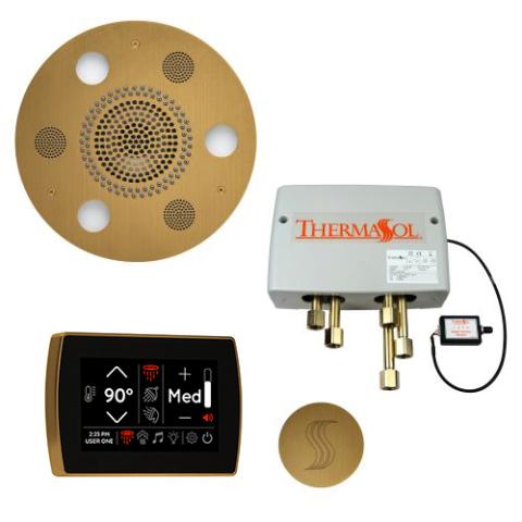 ThermaSol Total Wellness Package - Serenity Advanced Rainhead (Round) + SignaTouch Control (Wall Mount) + Digital Shower Valve + Steam Head Kit (Round) TWPSR-AB Antique Brass