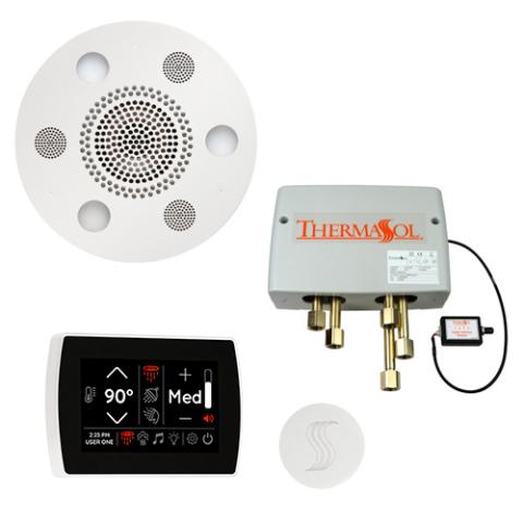 ThermaSol Total Wellness Package - Serenity Advanced Rainhead (Round) + SignaTouch Control (Wall Mount) + Digital Shower Valve + Steam Head Kit (Round) TWPSR-WHT White